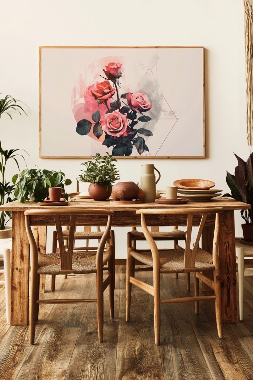 Digitale Kunst Poster Rosenzweig rosa grün minimalistisch