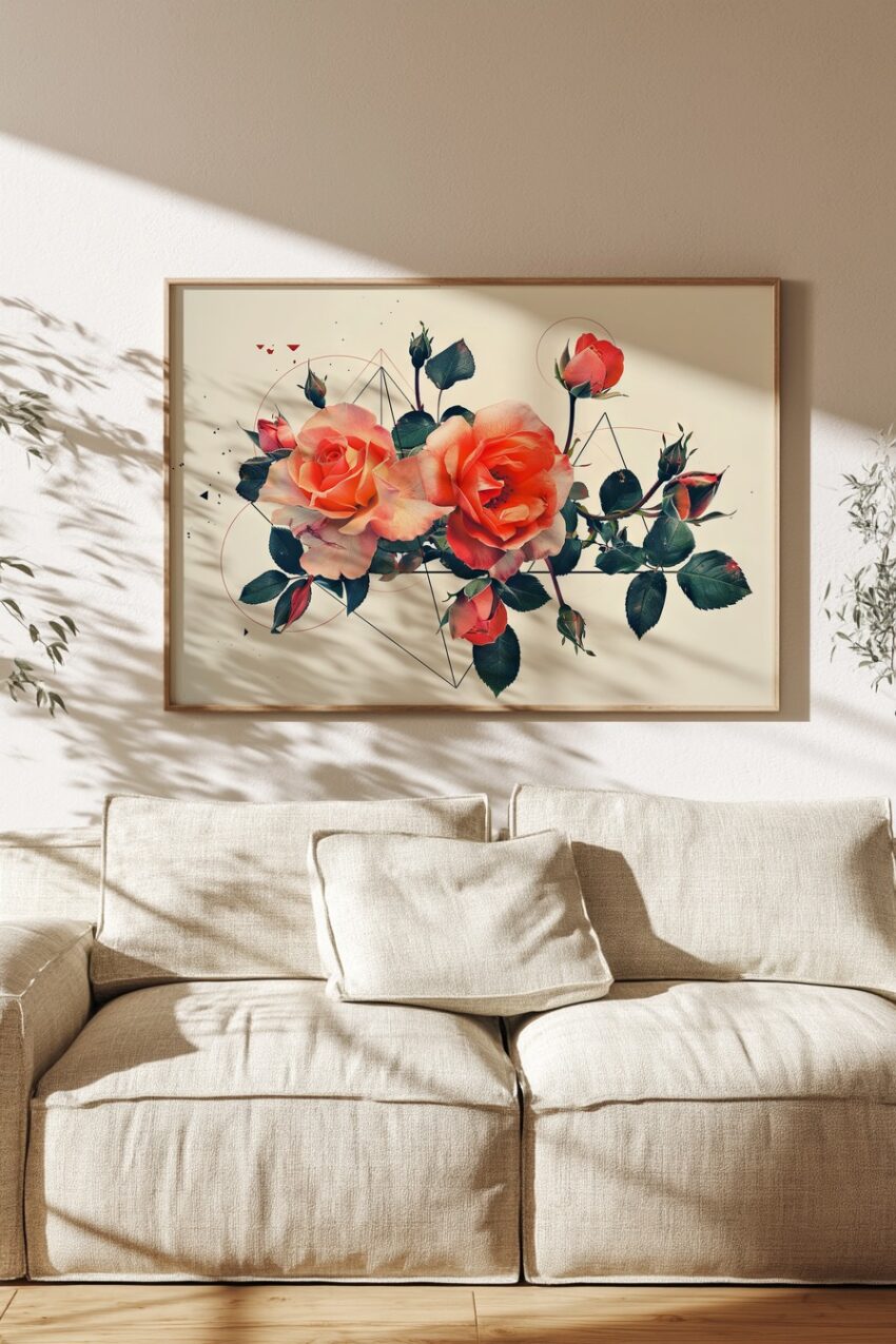 Grafik Poster Rosenzweig rot grün minimalistisch