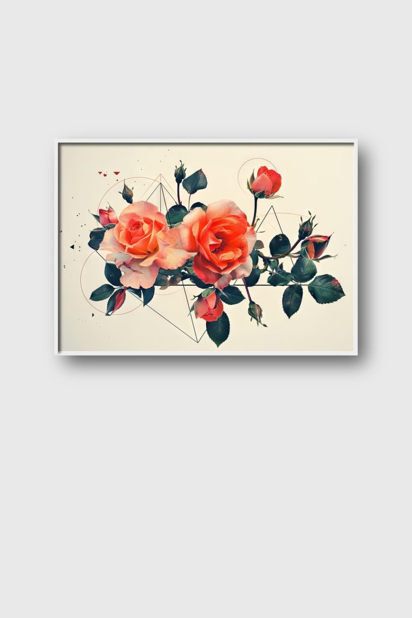 Grafik Poster Rosenzweig rot grün minimalistisch