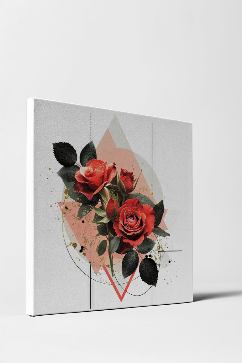 Grafik Poster Rose rot Blätter minimalistisch