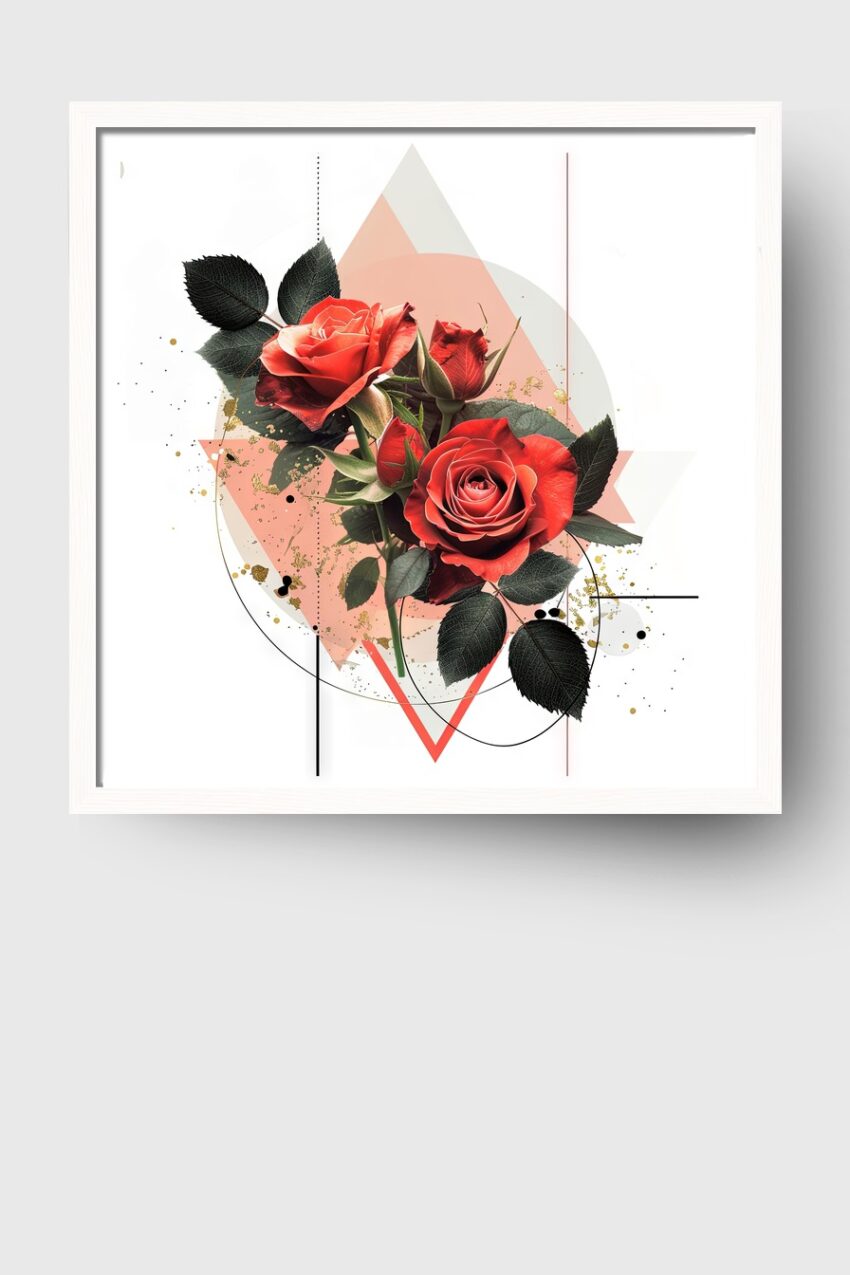 Grafik Poster Rose rot Blätter minimalistisch