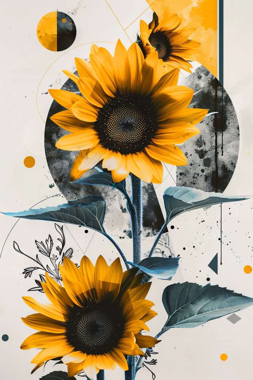 Grafik Poster Sonnenblume gelb blau minimalistisch