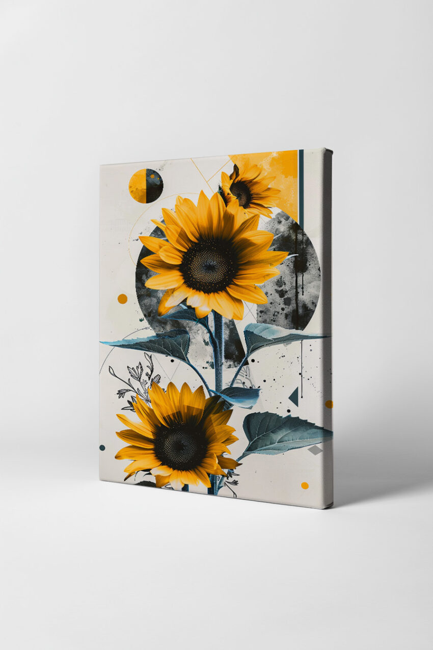 Grafik Poster Sonnenblume gelb blau minimalistisch