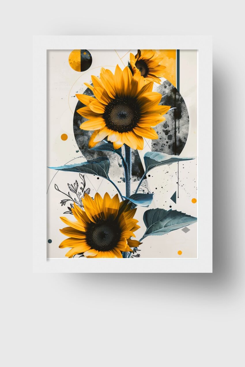 Grafik Poster Sonnenblume gelb blau minimalistisch