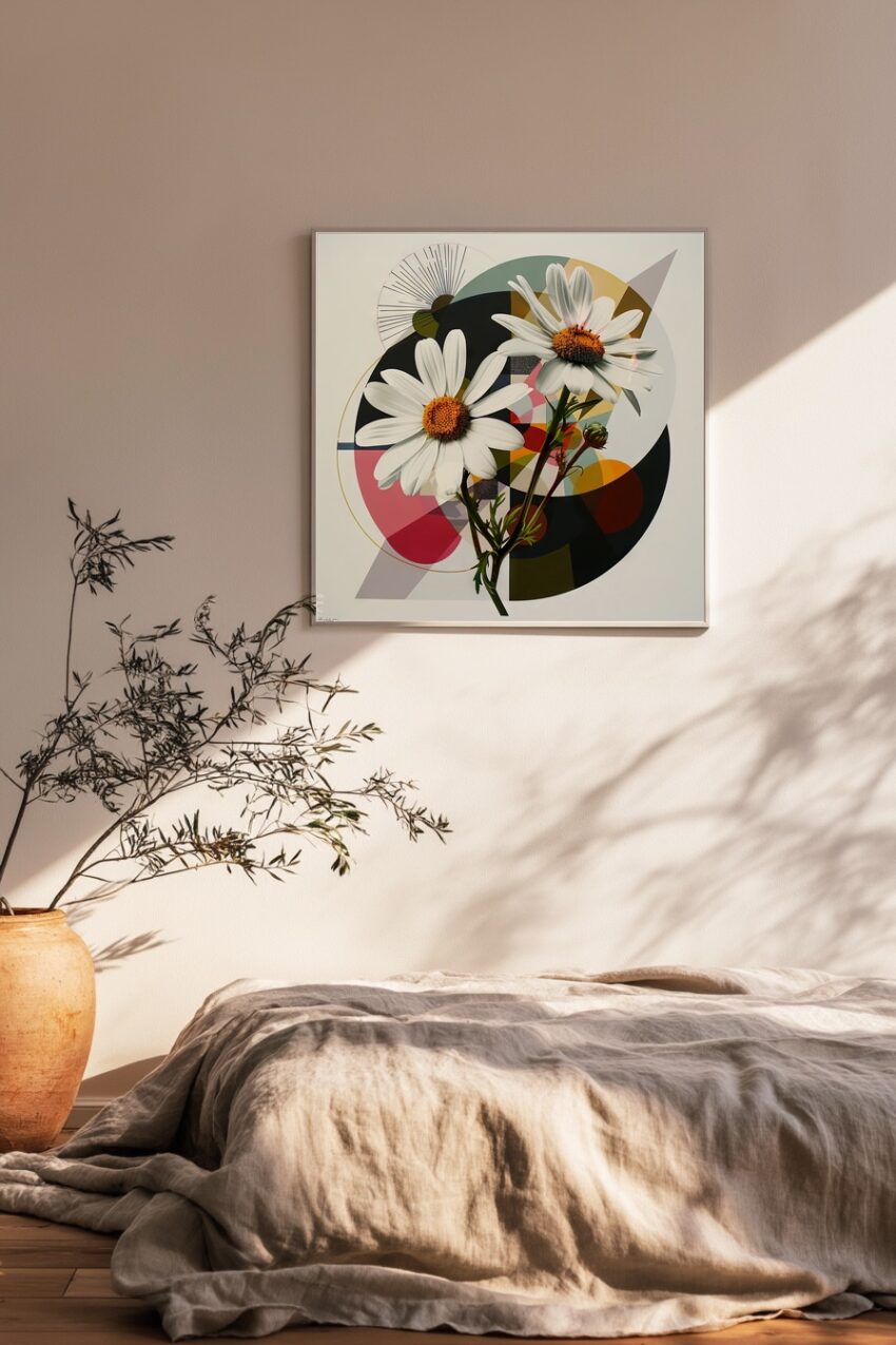 Grafik Poster Gänseblümchen abstrakt weiß gelb