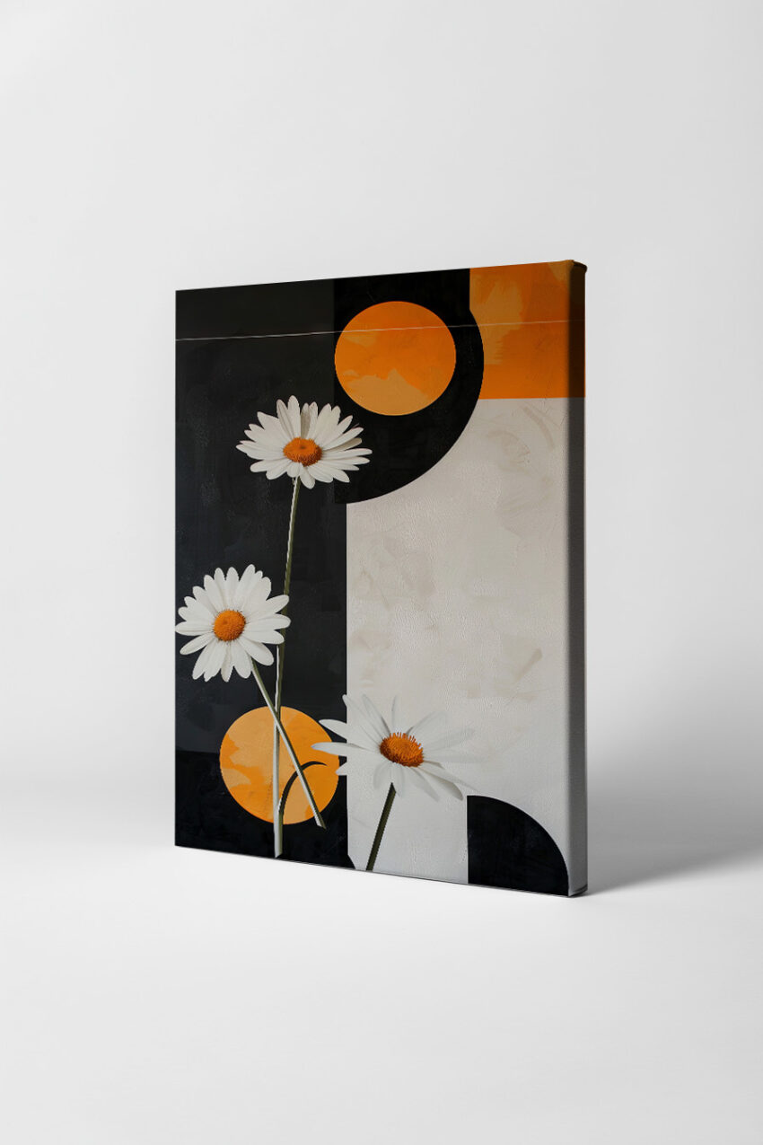 Grafik Poster Gänseblümchen minimalistisch schwarz weiß orange