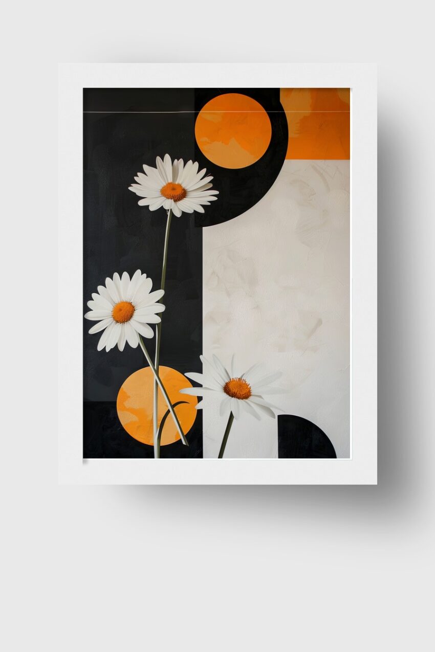 Grafik Poster Gänseblümchen minimalistisch schwarz weiß orange