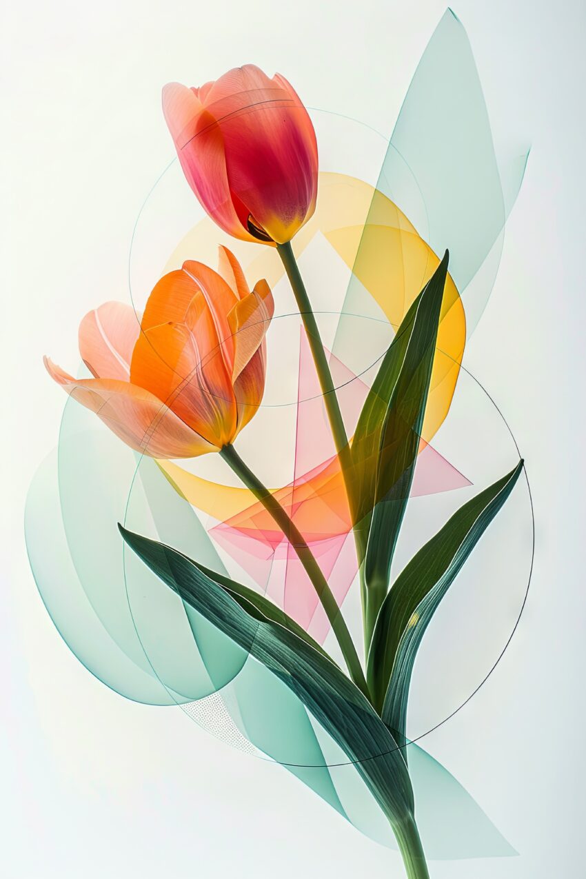 Fotografie Poster Tulpen abstrakt orange grün minimalistisch