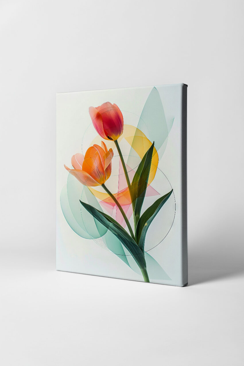 Fotografie Poster Tulpen abstrakt orange grün minimalistisch