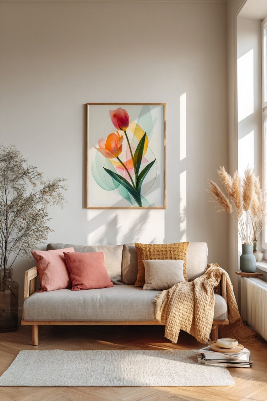 Fotografie Poster Tulpen abstrakt orange grün minimalistisch