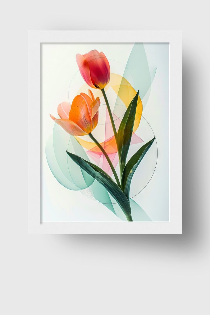 Fotografie Poster Tulpen abstrakt orange grün minimalistisch