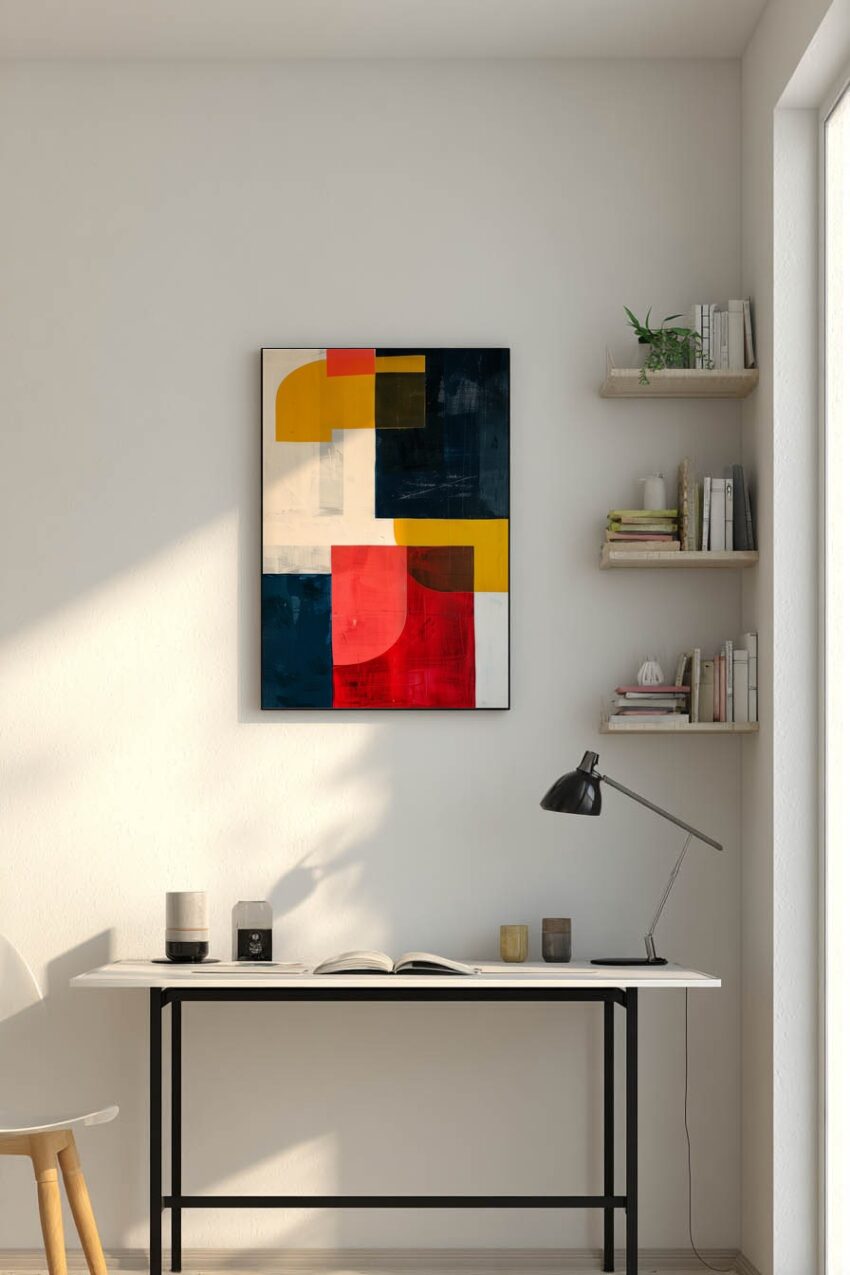 Grafik Poster abstrakte Formen rot gelb dunkelblau