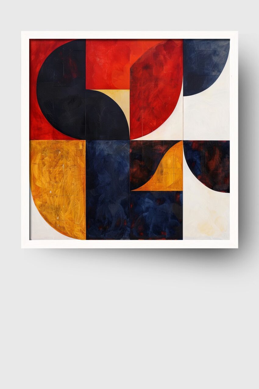 Grafikdesign Poster geometrische Formen bunt rot gelb dunkelblau