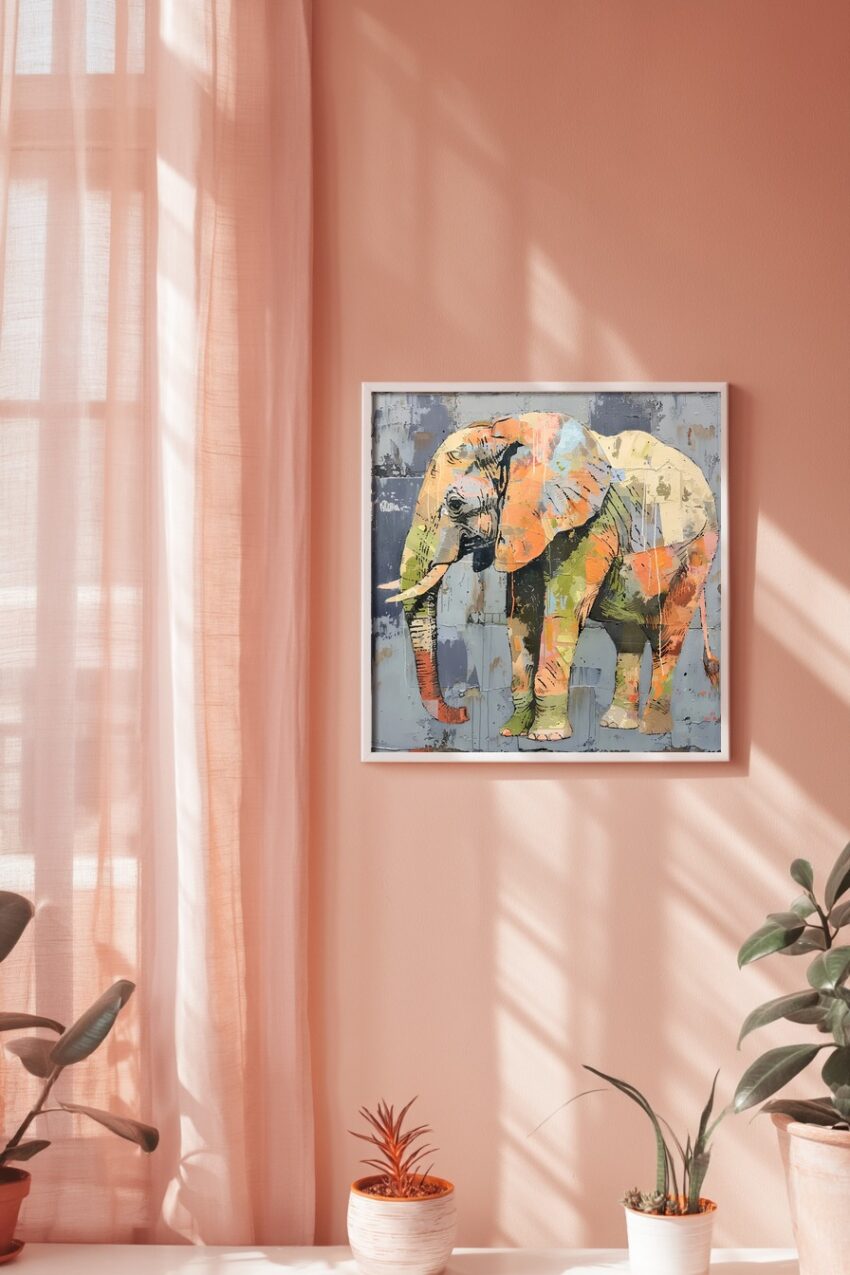 Illustration Poster Elefant bunt mehrfarbig
