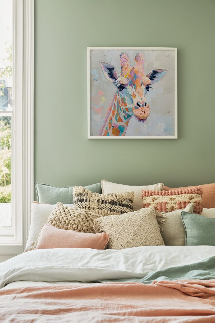 Ölgemälde Poster Giraffe bunt farbig Kopf