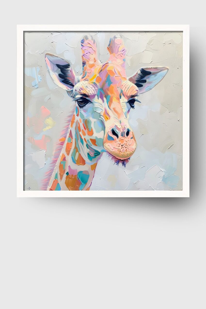 Ölgemälde Poster Giraffe bunt farbig Kopf