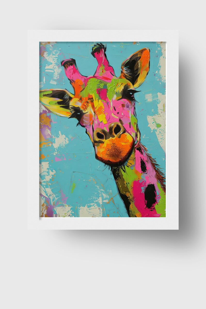 Grafik Poster Giraffe farbenfroh bunt hellblau