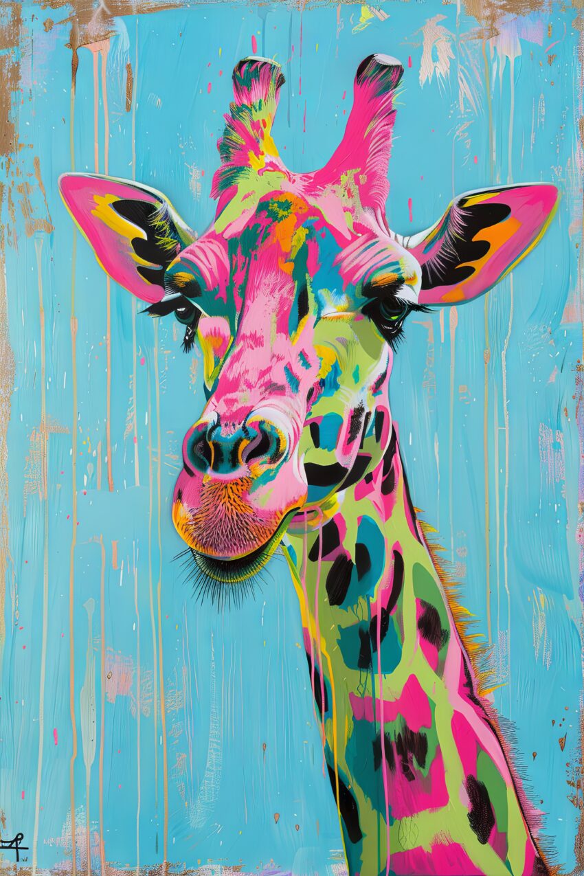 Digitale Kunst Poster Giraffe bunt farbig blau