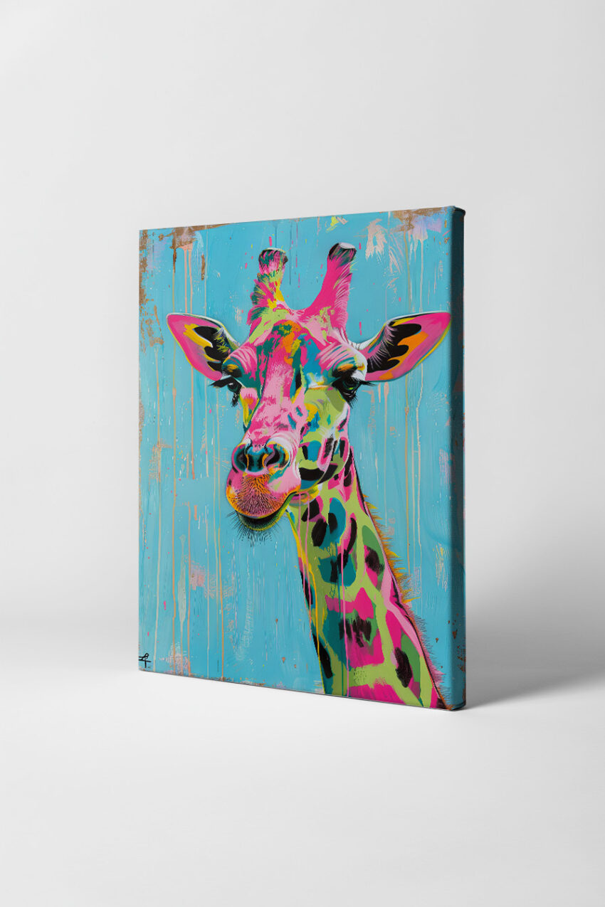 Digitale Kunst Poster Giraffe bunt farbig blau