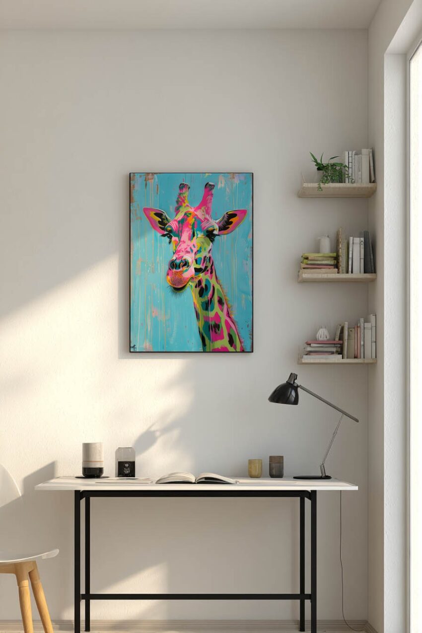 Digitale Kunst Poster Giraffe bunt farbig blau