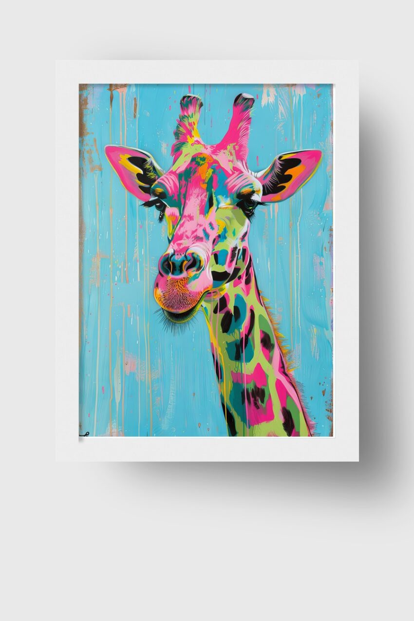 Digitale Kunst Poster Giraffe bunt farbig blau
