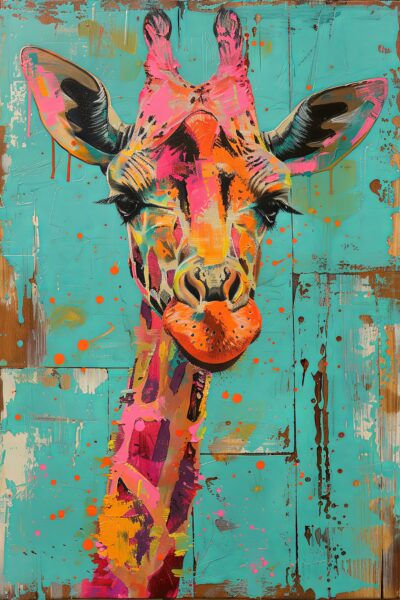 Giraffe Porträt farbig Gerahmt