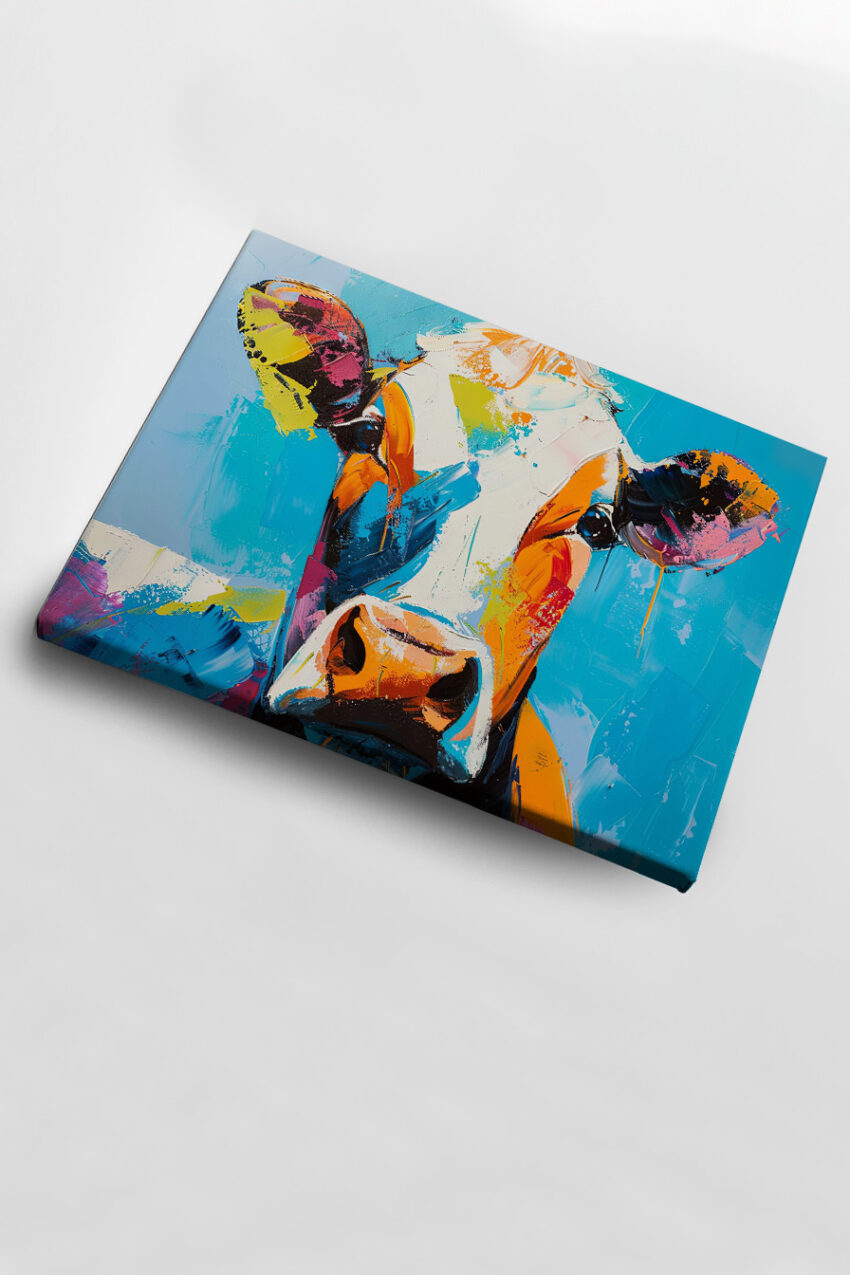 Grafik Poster Kuh bunt farbig orange blau