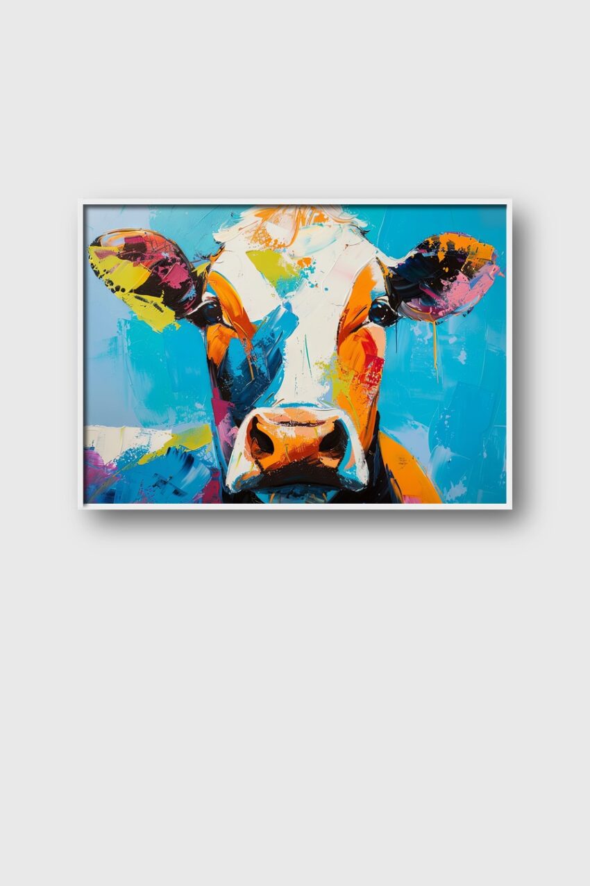 Grafik Poster Kuh bunt farbig orange blau