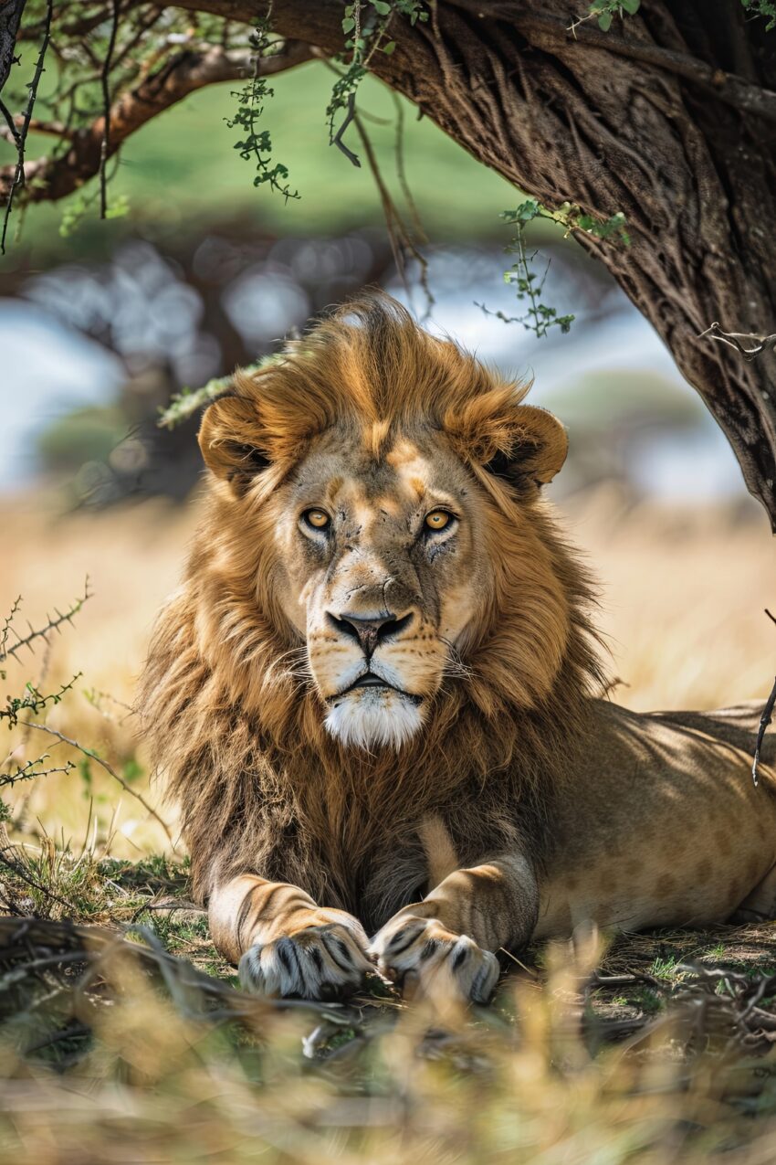 Fotografie Poster Löwe männlich liegend Schatten