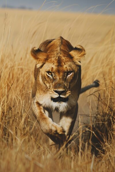 Löwin im Gras Leinwandbild