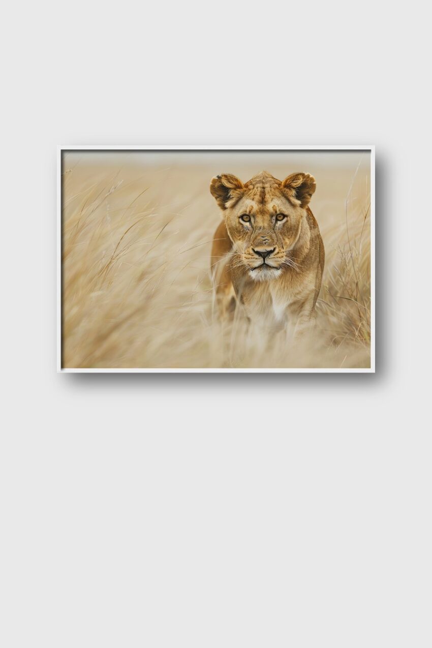 Fotografie Poster Löwin Gras Savanne Braun