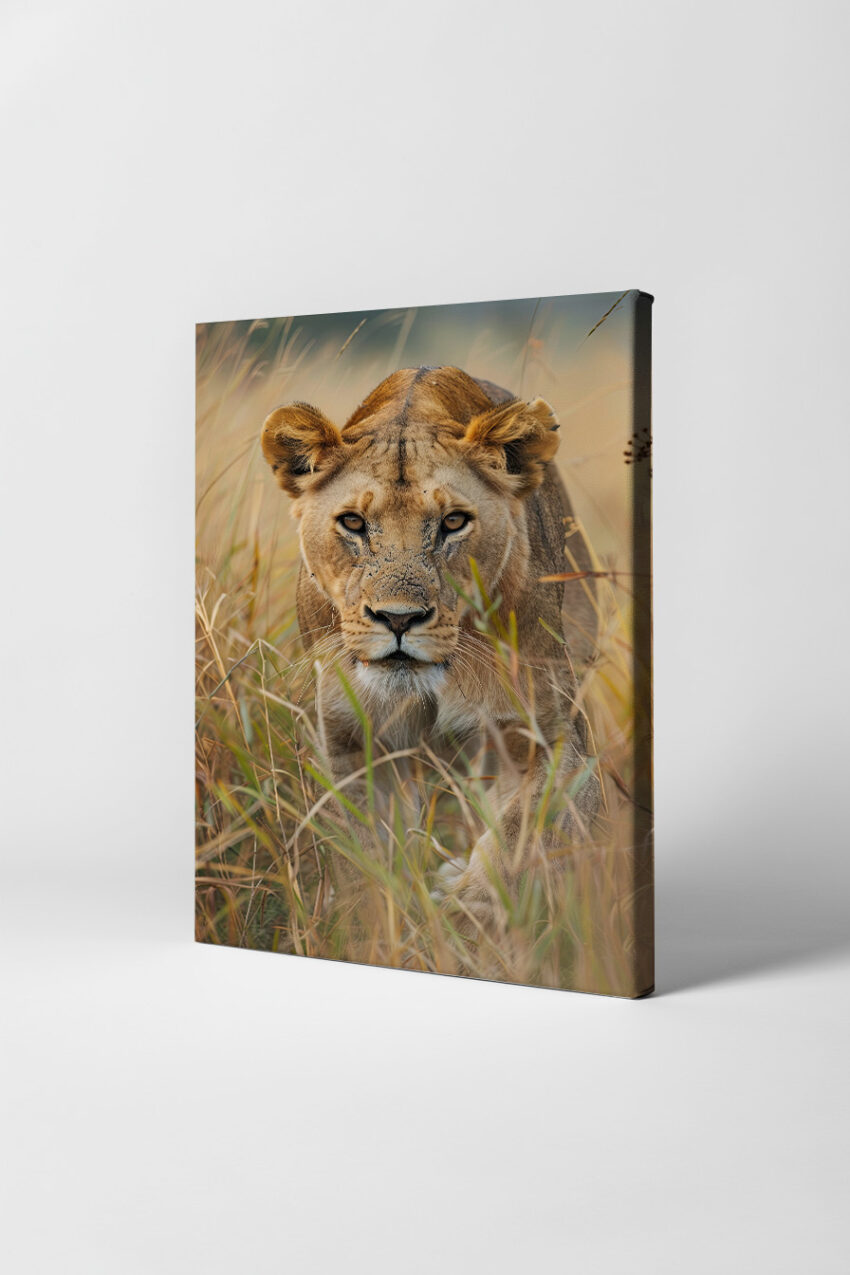 Fotografie Poster Löwin frontal gelb braun