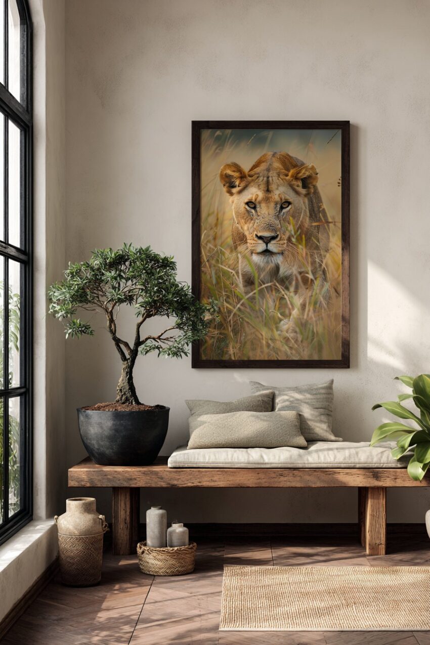 Fotografie Poster Löwin frontal gelb braun