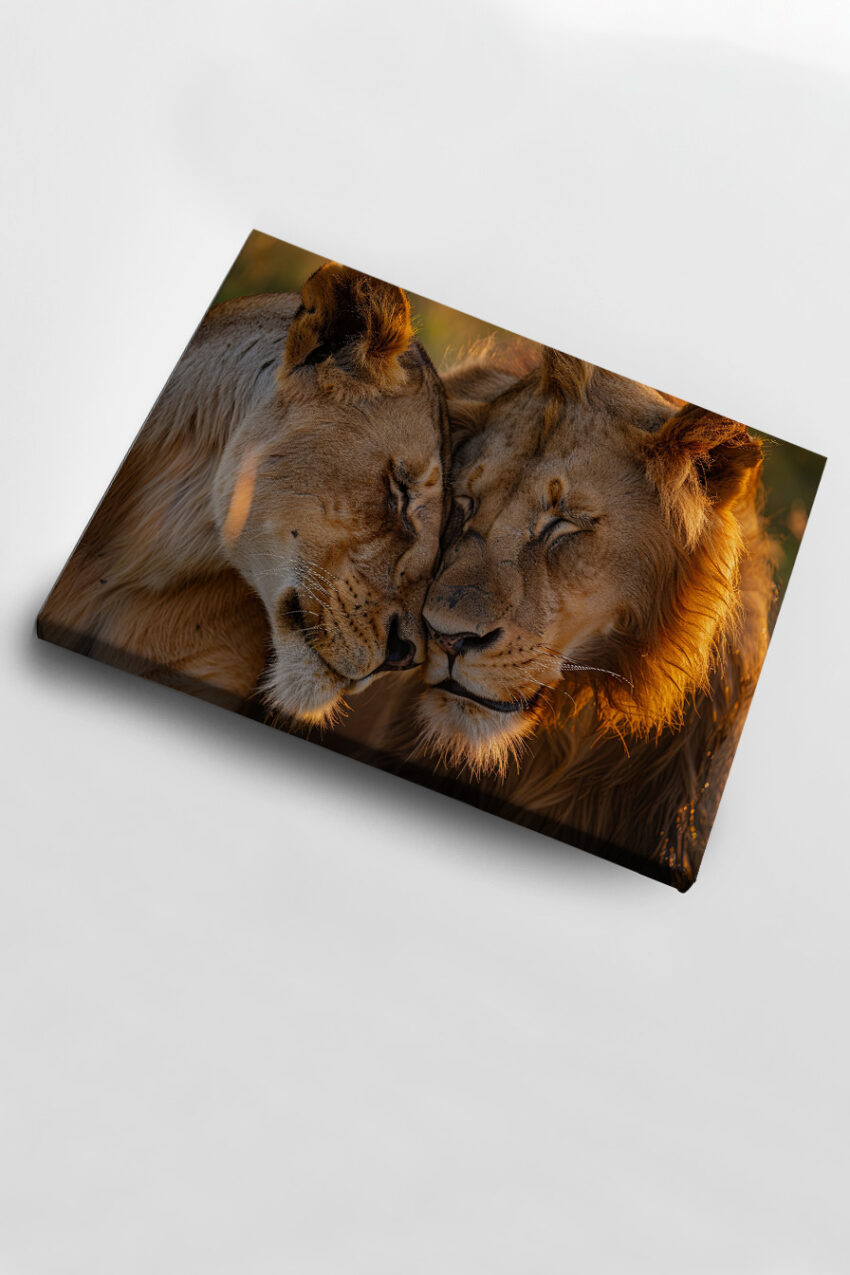 Fotografie Poster Löwenpaar warmes Abendlicht Nahaufnahme