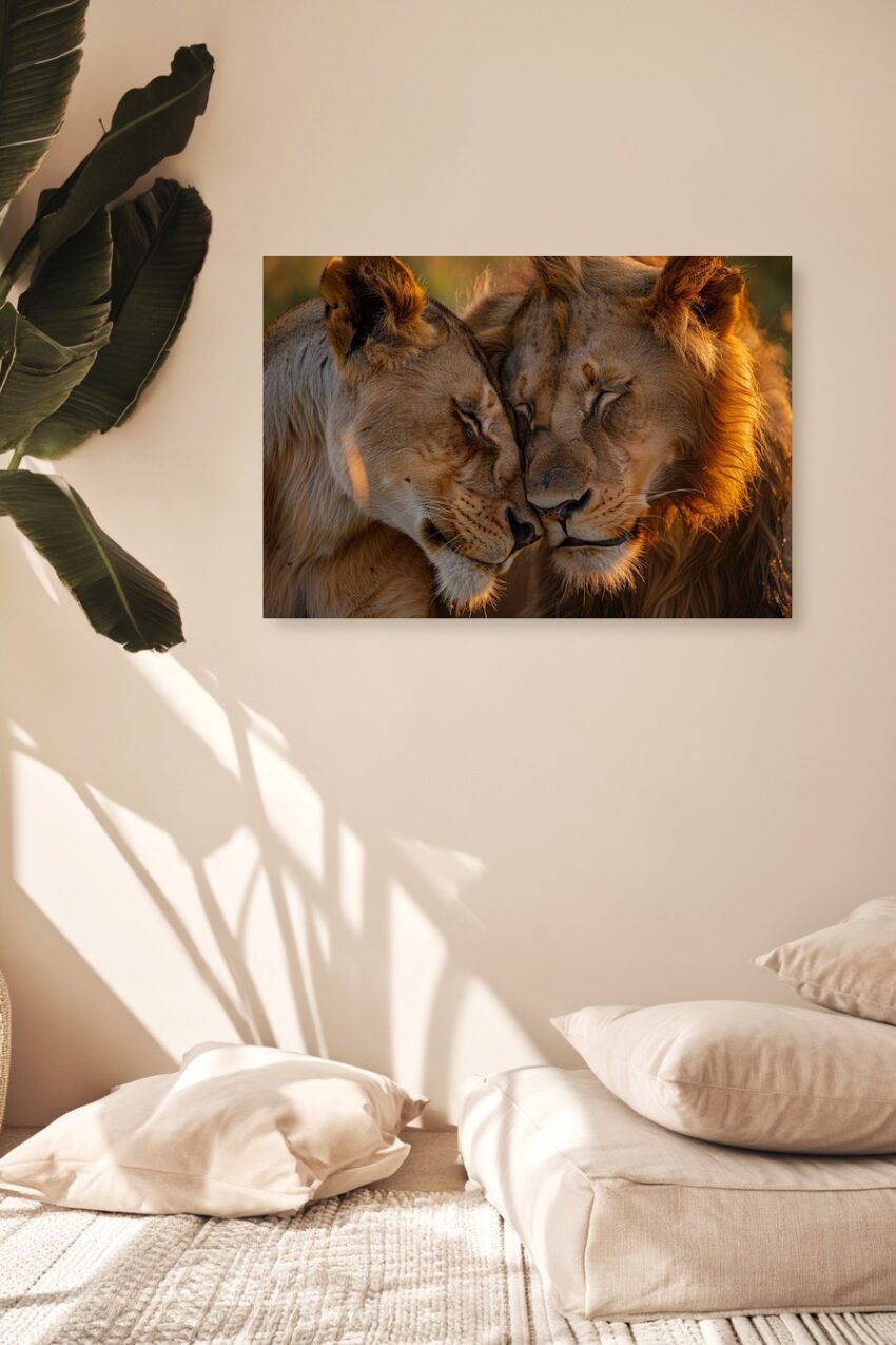 Fotografie Poster Löwenpaar warmes Abendlicht Nahaufnahme