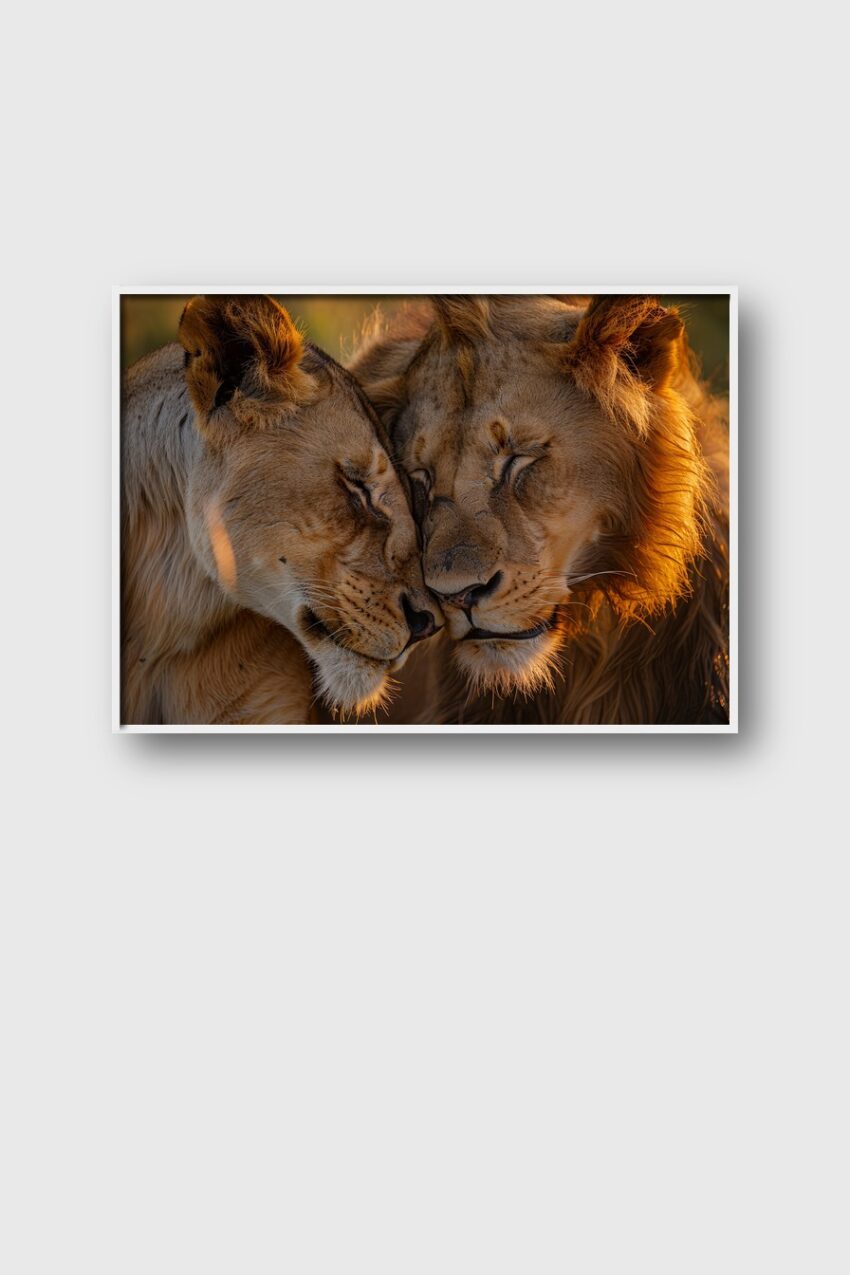Fotografie Poster Löwenpaar warmes Abendlicht Nahaufnahme