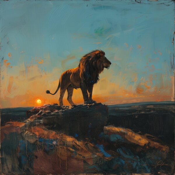 Löwe Sonnenuntergang Leinwandbild