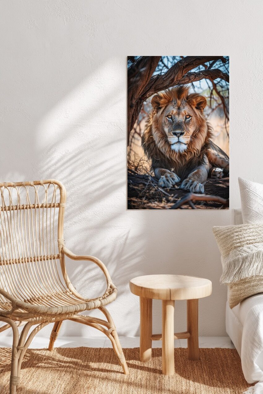Fotografie Poster Löwe frontal Schatten braun