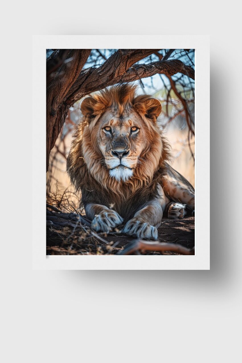 Fotografie Poster Löwe frontal Schatten braun