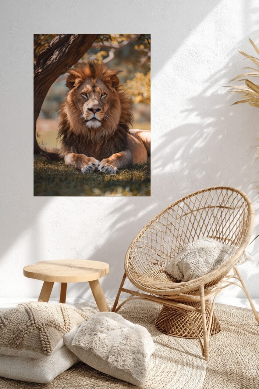 Fotografie Poster Löwe liegend warmes Licht