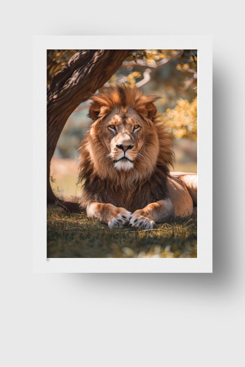 Fotografie Poster Löwe liegend warmes Licht