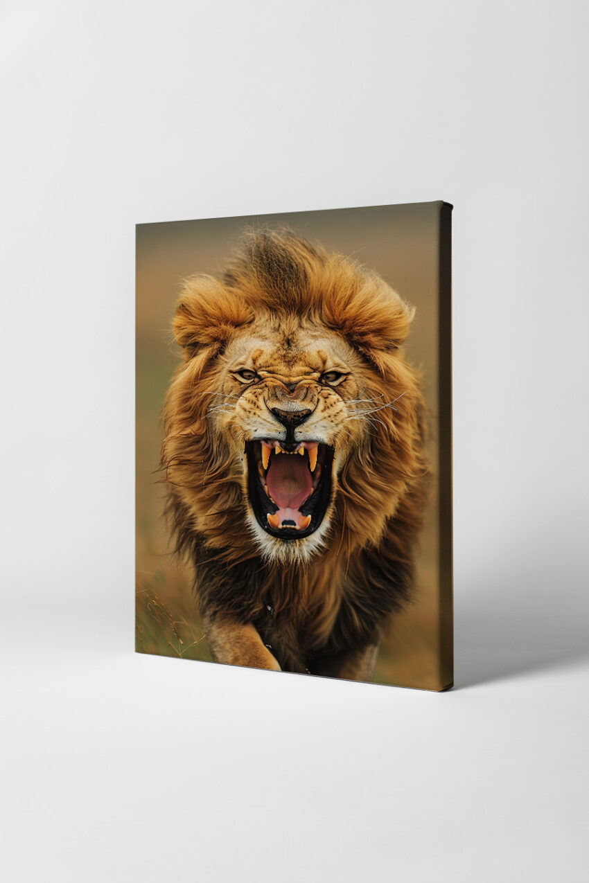Fotografie Poster Löwe brüllend frontal
