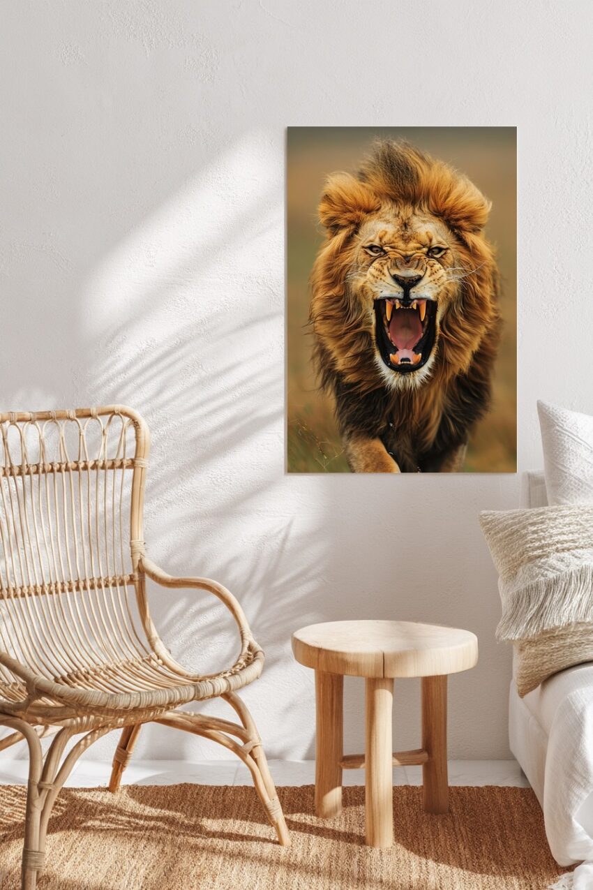 Fotografie Poster Löwe brüllend frontal