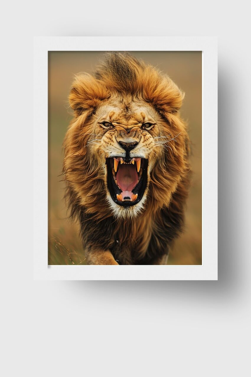 Fotografie Poster Löwe brüllend frontal