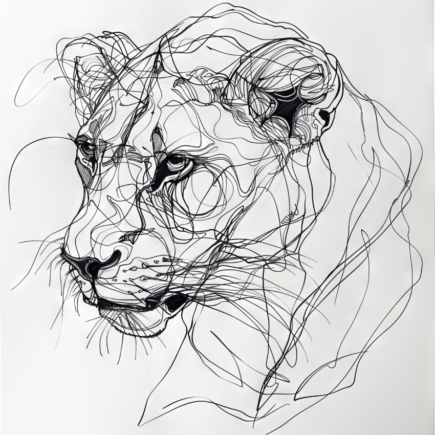 Illustration Poster Löwin Linienzeichnung schwarz-weiß minimalistisch