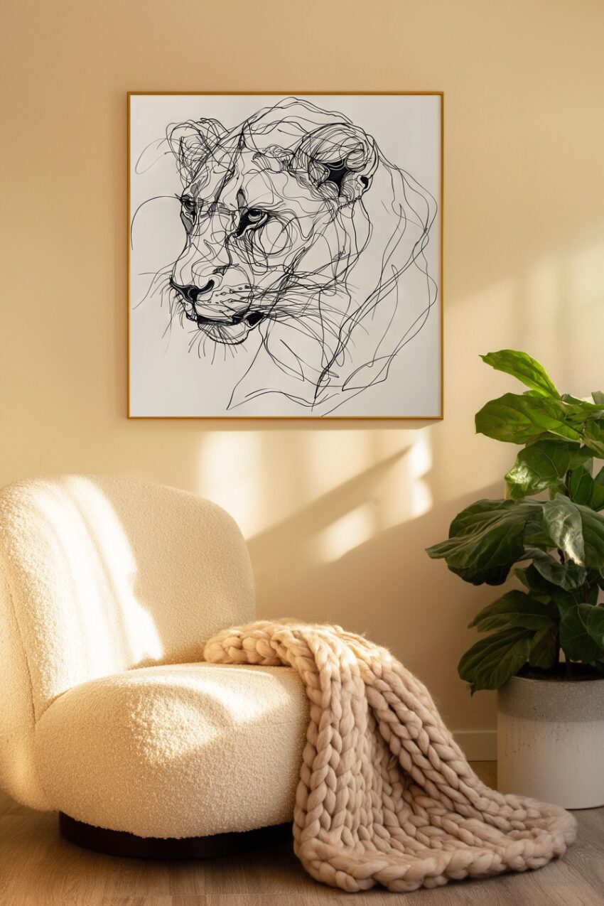 Illustration Poster Löwin Linienzeichnung schwarz-weiß minimalistisch