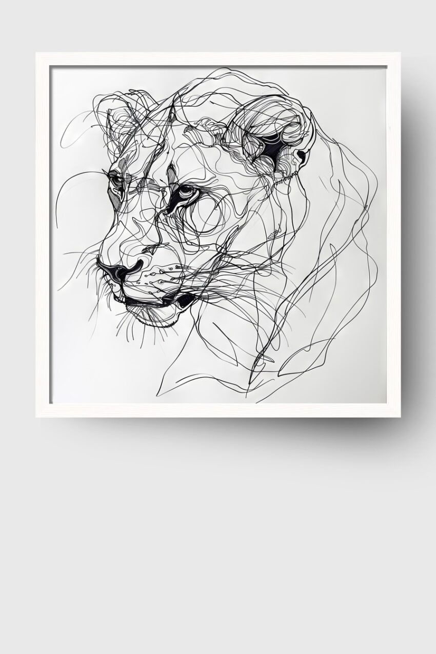 Illustration Poster Löwin Linienzeichnung schwarz-weiß minimalistisch