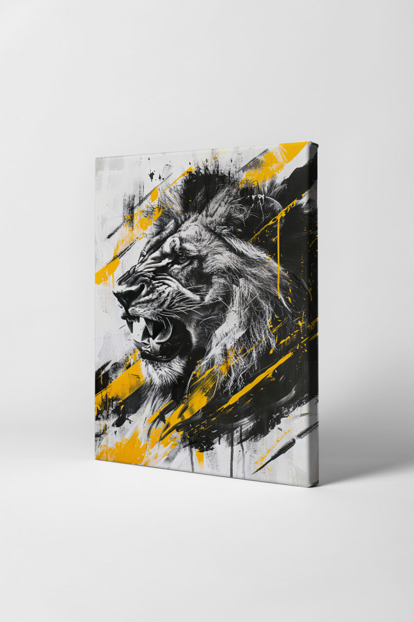 Digitale Kunst Poster Löwenkopf schwarz gelb expressiv