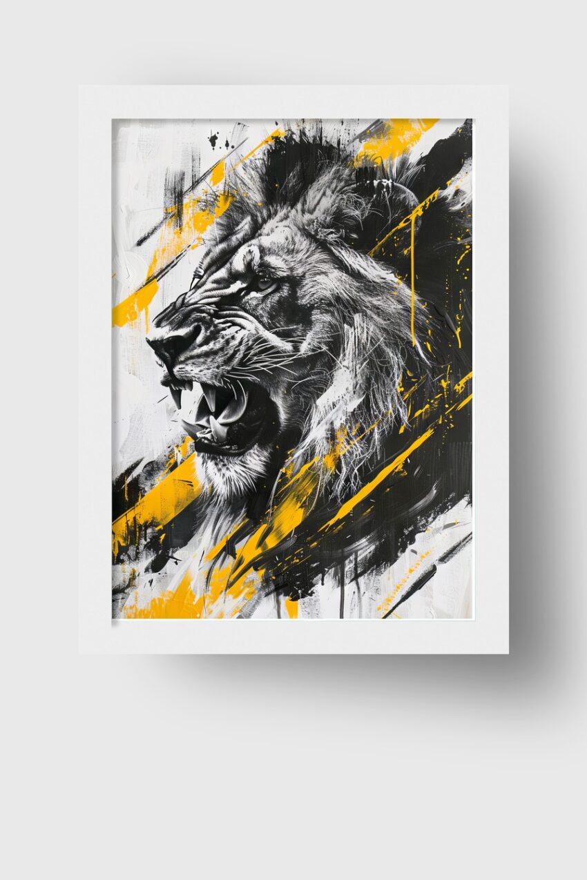 Digitale Kunst Poster Löwenkopf schwarz gelb expressiv