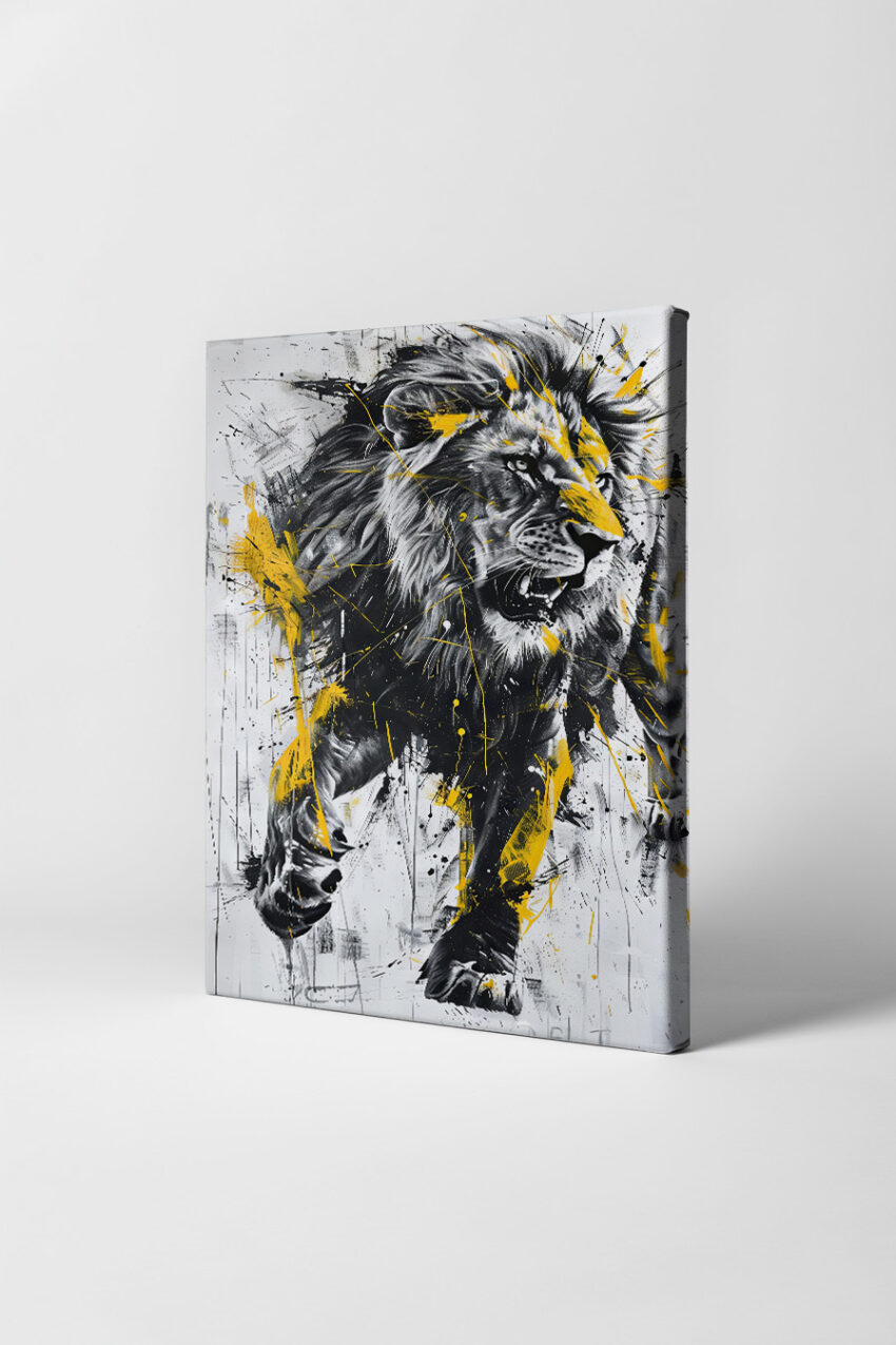 Digitale Kunst Poster Löwe dynamisch schwarz gelb